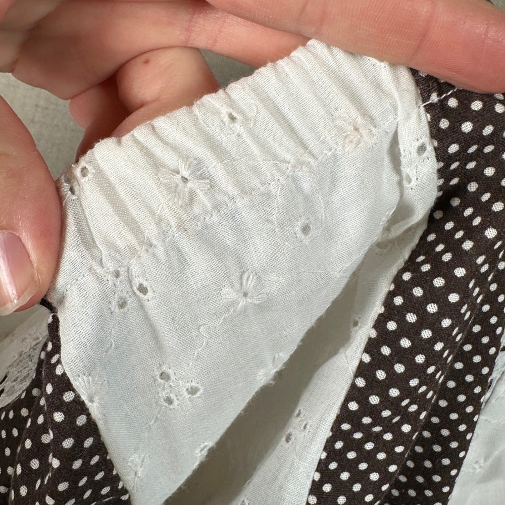 Vintage Brown Polka Dot Eyelet Lace Trim Prairie Skirt Cottagecore Midi - Picture 3 of 7